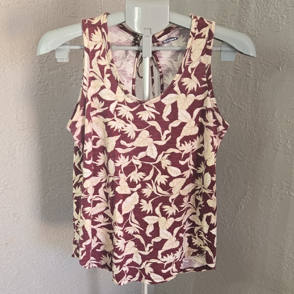 Old Navy Burgundy and Cream Floral Tank Top - Picture 1 of 7